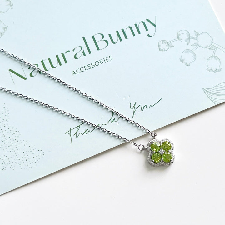 Sterling Silver Four Leaf Clover Peridot Pendant Necklace - Natural Bunny Accessories