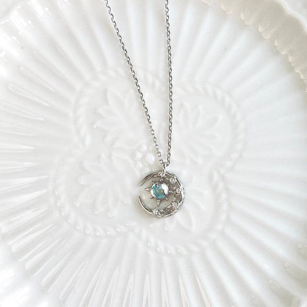 Sterling Silver Moon & Moonstone Star Necklace - Natural Bunny Accessories