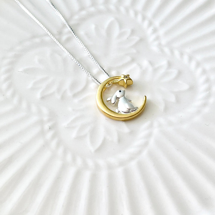 Sterling Silver Moon Rabbit Bunny Necklace – Natural Bunny Accessories