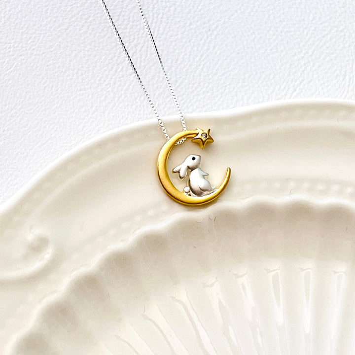 Sterling Silver Moon Rabbit Bunny Necklace – Natural Bunny Accessories