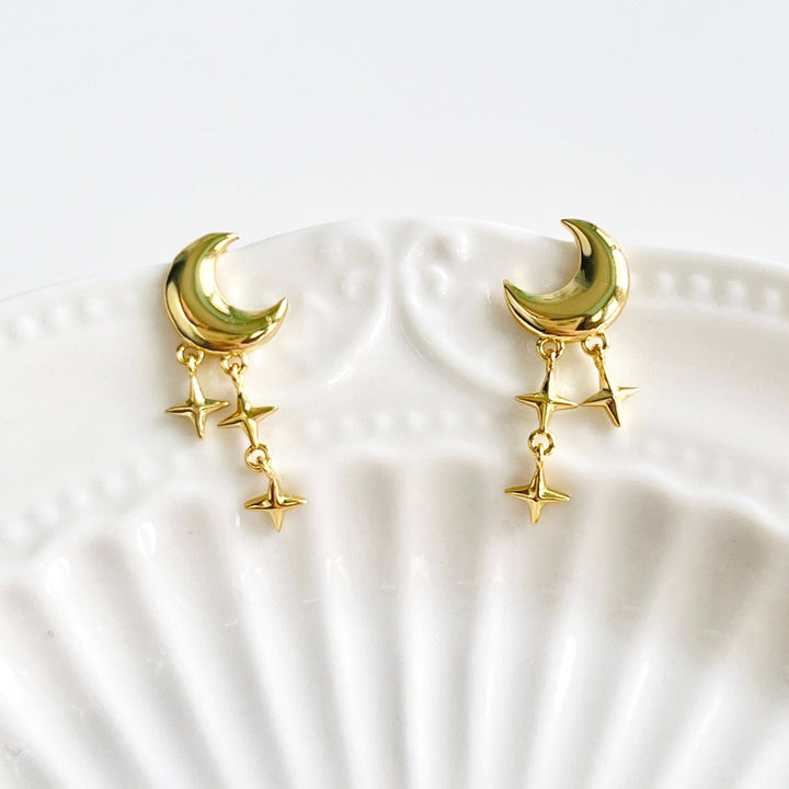 Sterling Silver Moon And Stars Dangle Earrings - Natural Bunny Accessories