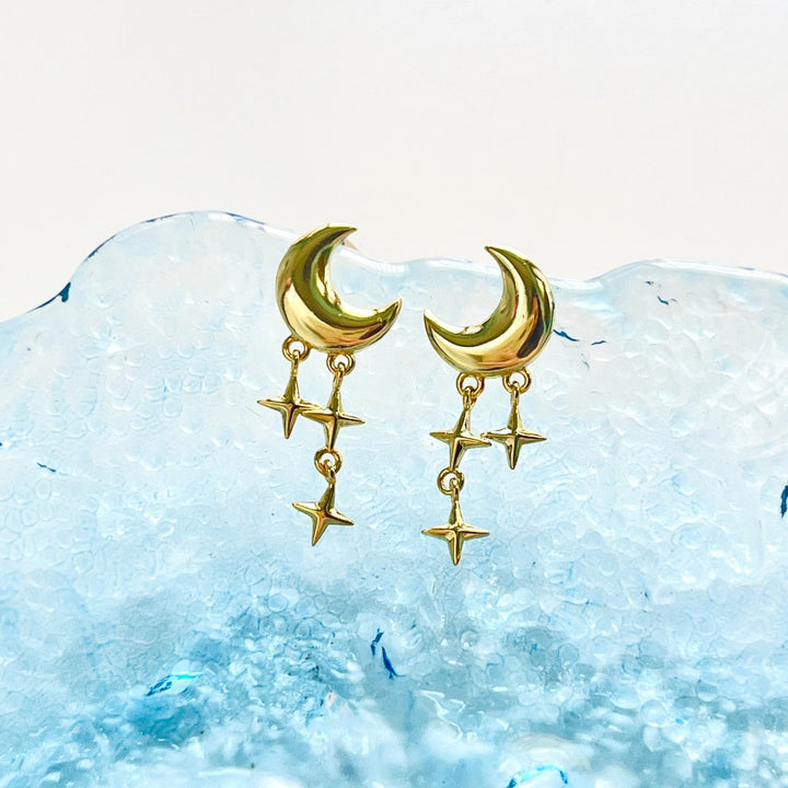 Sterling Silver Moon And Stars Dangle Earrings - Natural Bunny Accessories