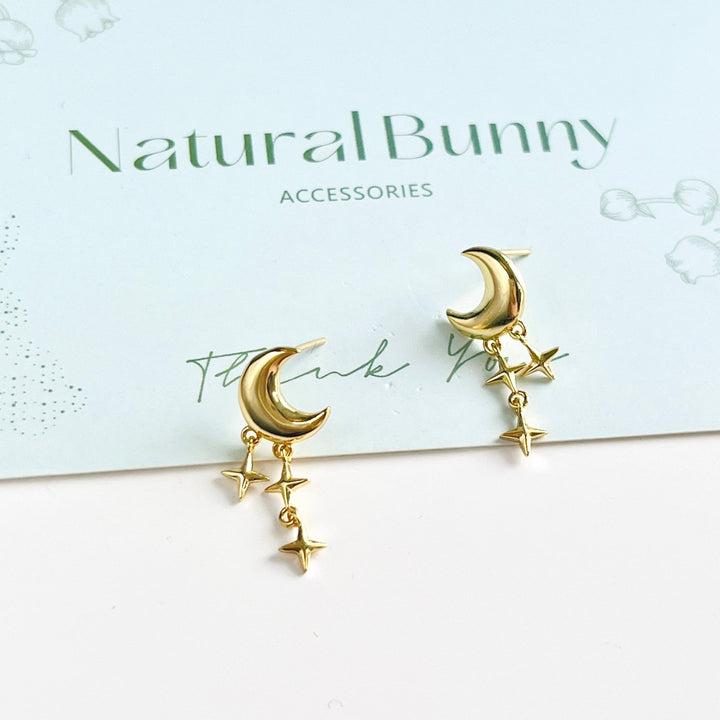 Sterling Silver Moon And Stars Dangle Earrings - Natural Bunny Accessories