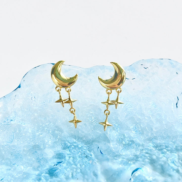 Sterling Silver Moon And Stars Dangle Earrings - Natural Bunny Accessories