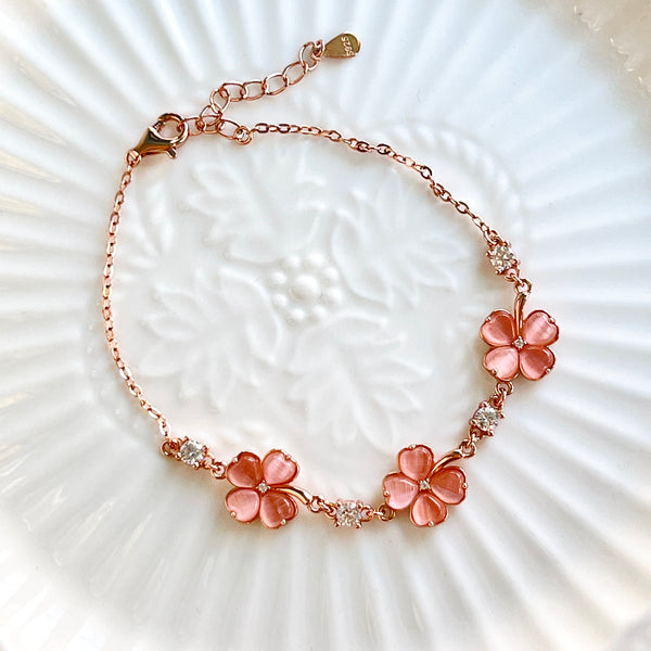 Sterling Silver Pink Clover Bracelet