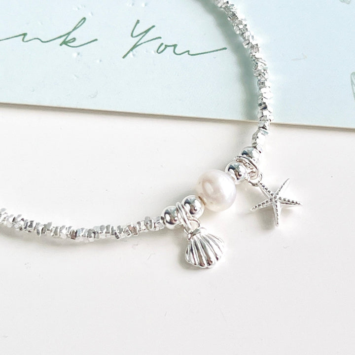 Sterling Silver Starfish Shell Bracelet - Natural Bunny Accessories