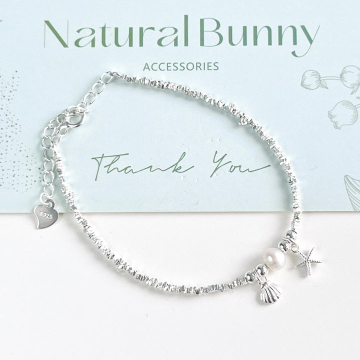 Sterling Silver Starfish Shell Bracelet - Natural Bunny Accessories