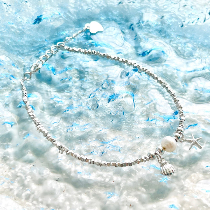 Sterling Silver Starfish Shell Bracelet - Natural Bunny Accessories