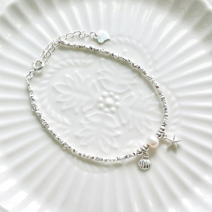 Sterling Silver Starfish Shell Bracelet - Natural Bunny Accessories