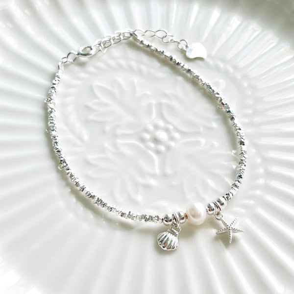 Sterling Silver Starfish Shell Bracelet - Natural Bunny Accessories