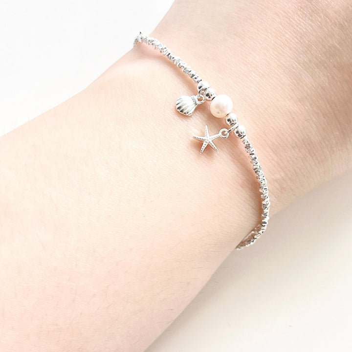 Sterling Silver Starfish Shell Bracelet - Natural Bunny Accessories