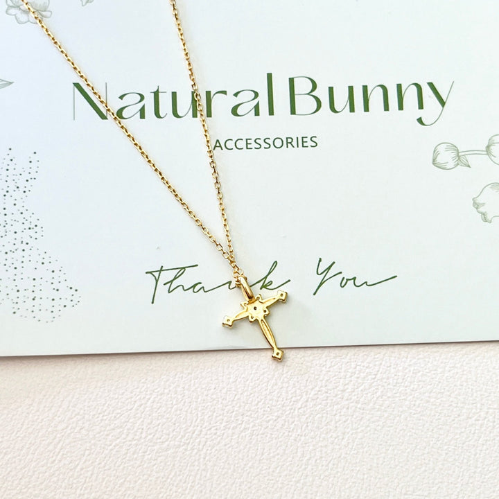Sterling Silver Tiny Cross Pendant Necklace - Natural Bunny Accessories