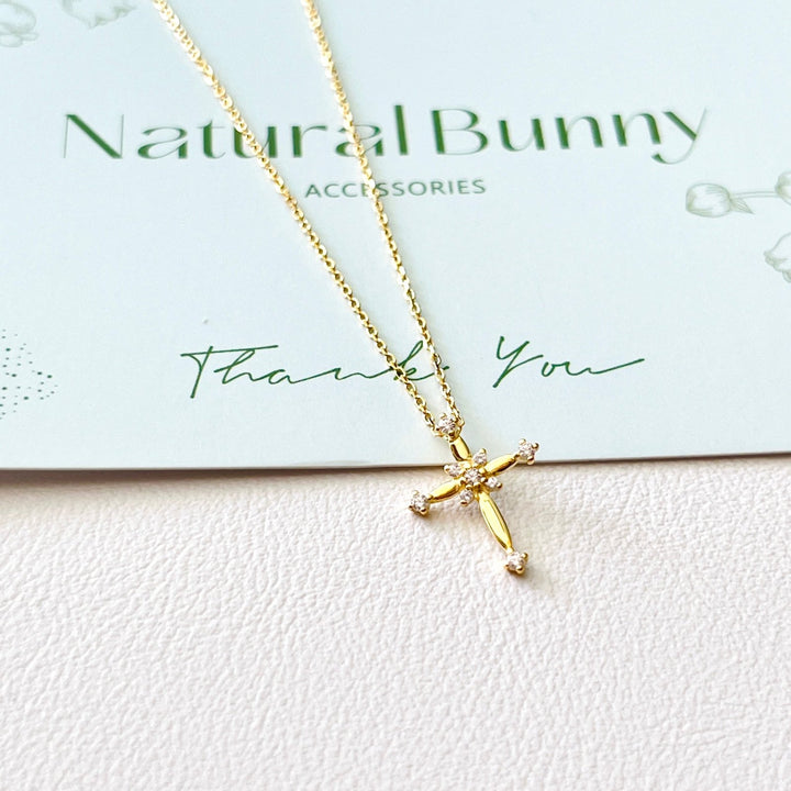 Sterling Silver Tiny Cross Pendant Necklace - Natural Bunny Accessories