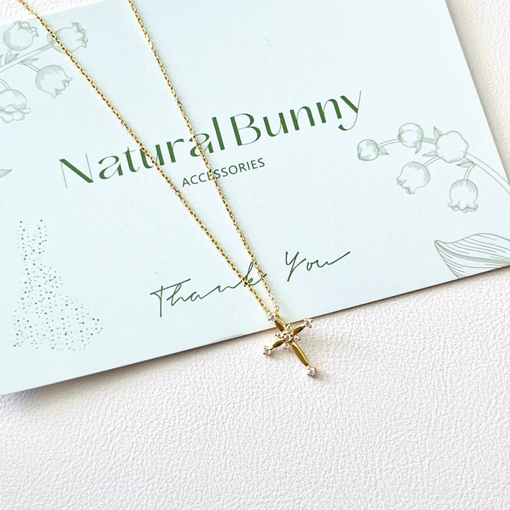 Sterling Silver Tiny Cross Pendant Necklace - Natural Bunny Accessories