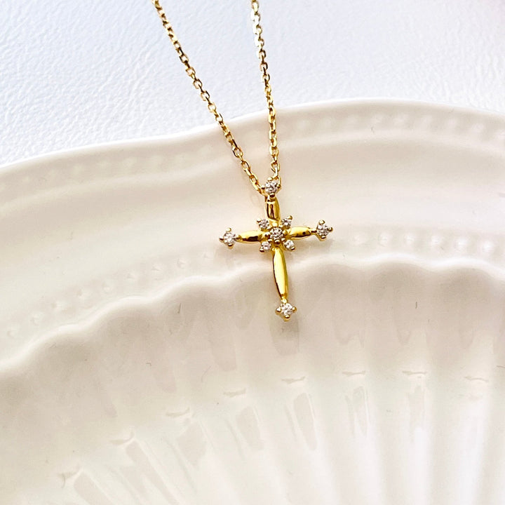 Sterling Silver Tiny Cross Pendant Necklace - Natural Bunny Accessories