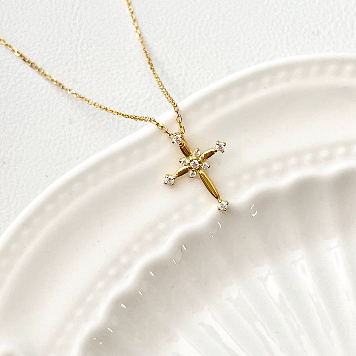 Sterling Silver Tiny Cross Pendant Necklace - Natural Bunny Accessories
