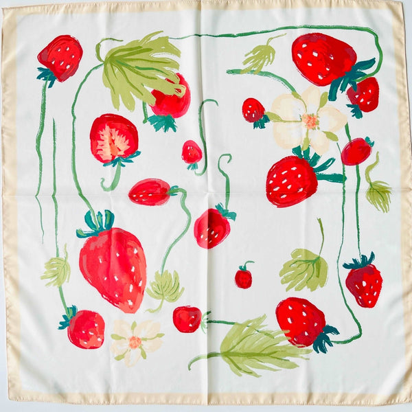 Strawberry and Flower Square Scarf - Natural Bunny Accessories