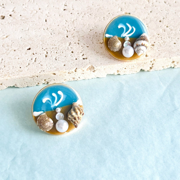 Summer Beach Sea Snail Stud Earrings - Natural Bunny Accessories