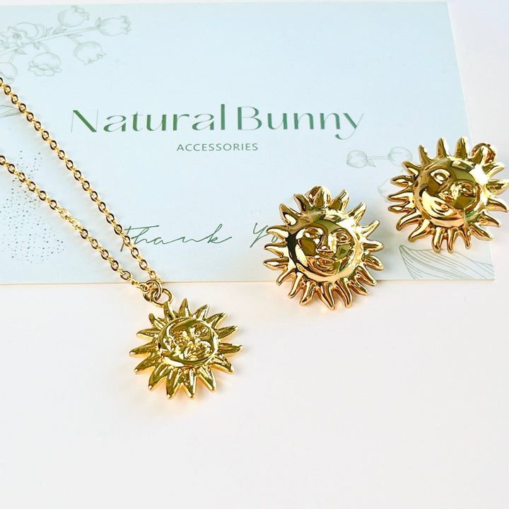 Golden Sun & Moon Celestial Pendant Necklace - Natural Bunny Accessories