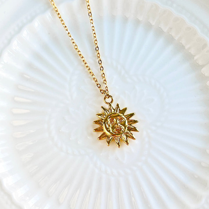 Golden Sun & Moon Celestial Pendant Necklace - Natural Bunny Accessories