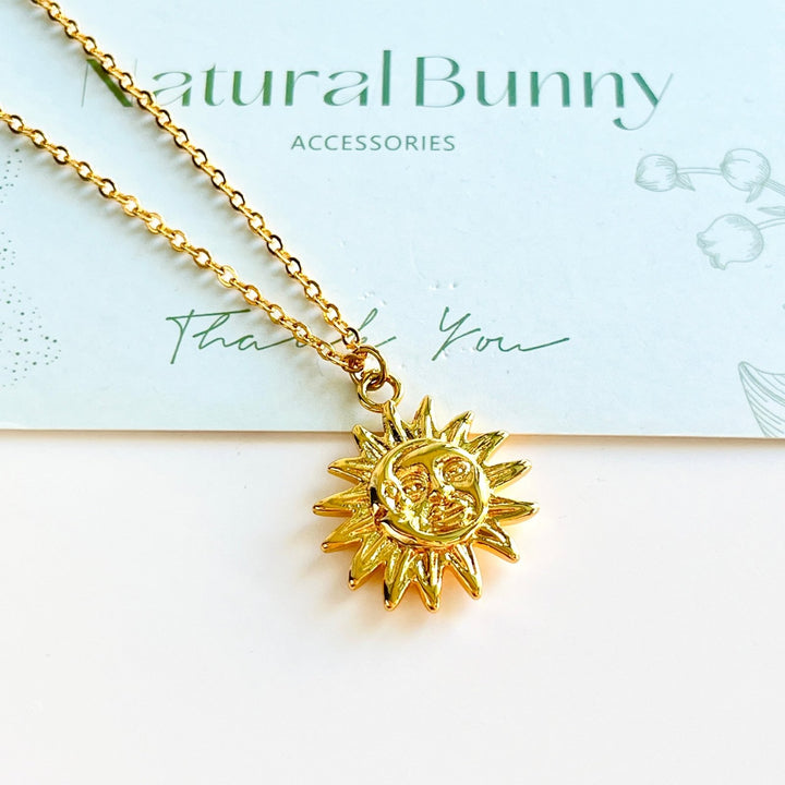 Golden Sun & Moon Celestial Pendant Necklace - Natural Bunny Accessories
