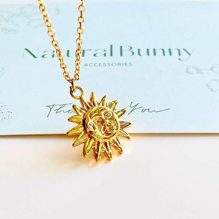 Golden Sun & Moon Celestial Pendant Necklace - Natural Bunny Accessories