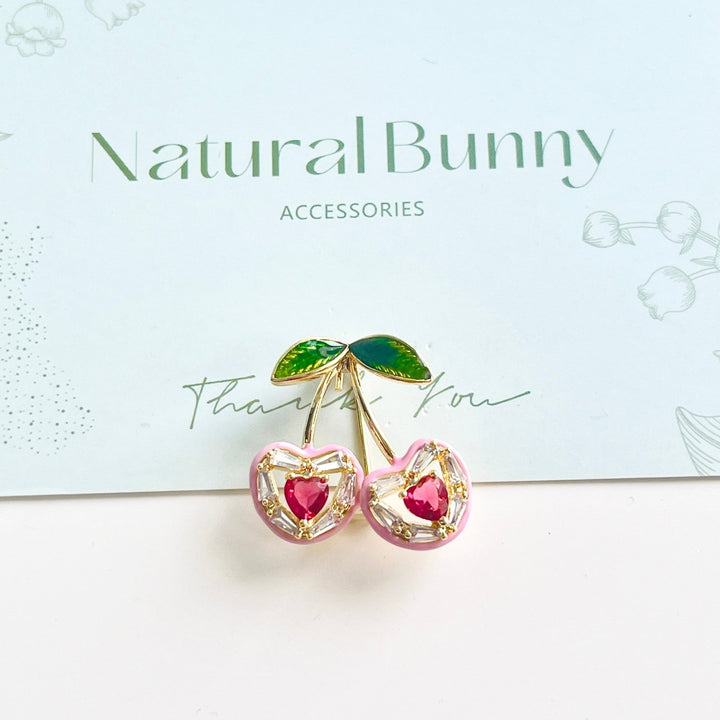 Sweet Heart Pink Cherry Brooch - Natural Bunny Accessories