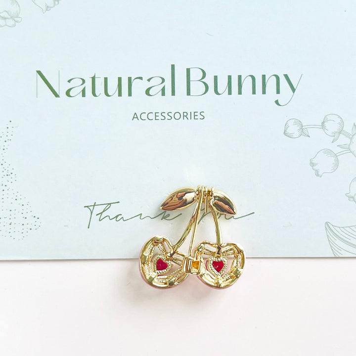 Sweet Heart Pink Cherry Brooch - Natural Bunny Accessories