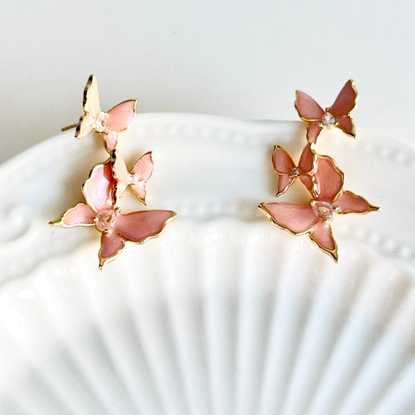 Sweet Pink Butterflies Earrings - Natural Bunny Accessories