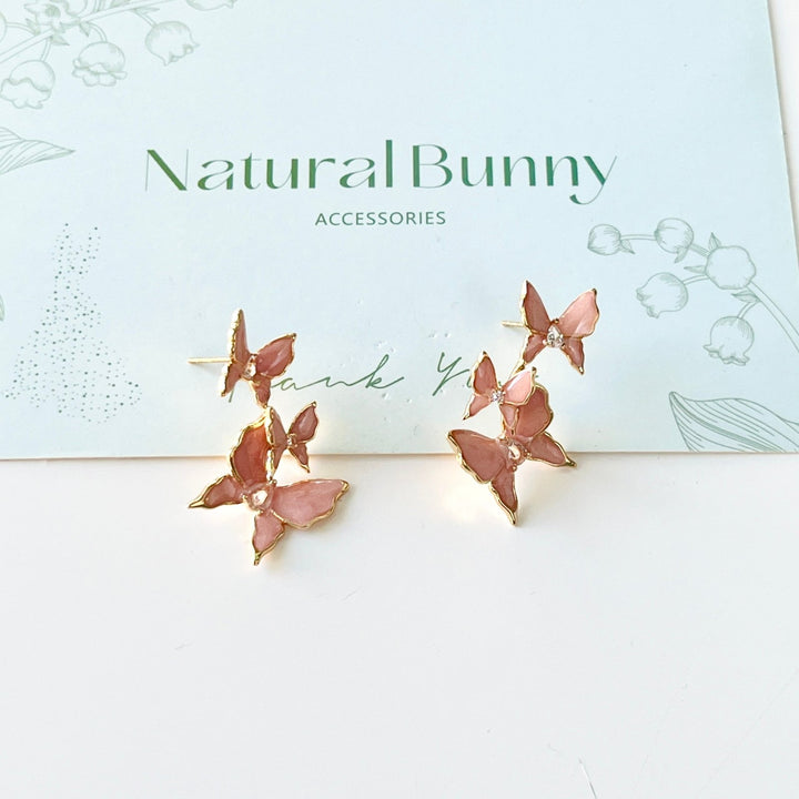 Sweet Pink Butterflies Earrings - Natural Bunny Accessories