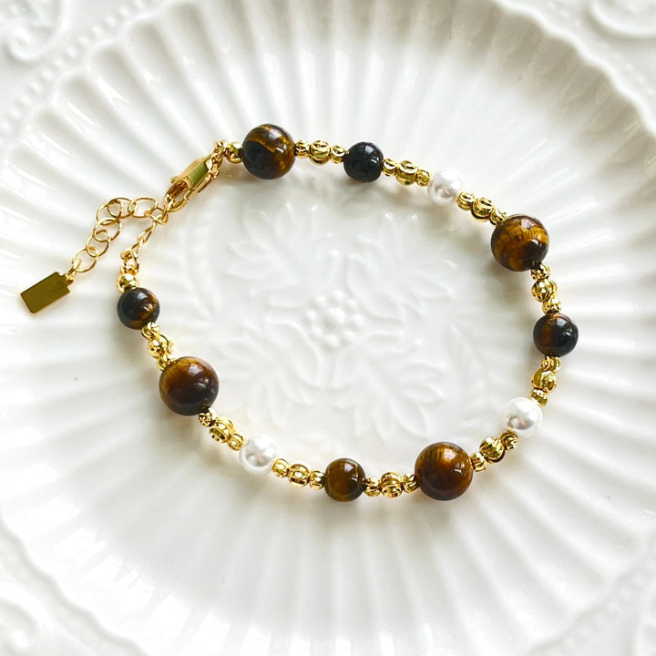 Tiger Eye Pearl Beaded Necklace / Bracelet - Natural Bunny Accessories