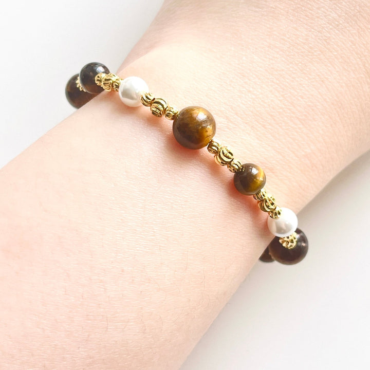 Tiger Eye Pearl Beaded Necklace / Bracelet - Natural Bunny Accessories