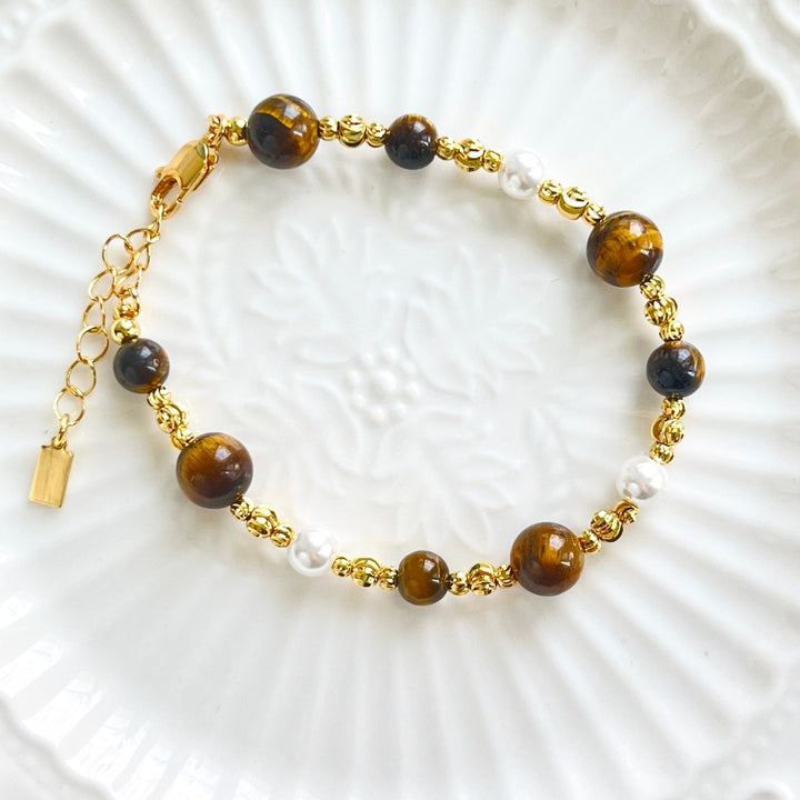Tiger Eye Pearl Beaded Necklace / Bracelet - Natural Bunny Accessories