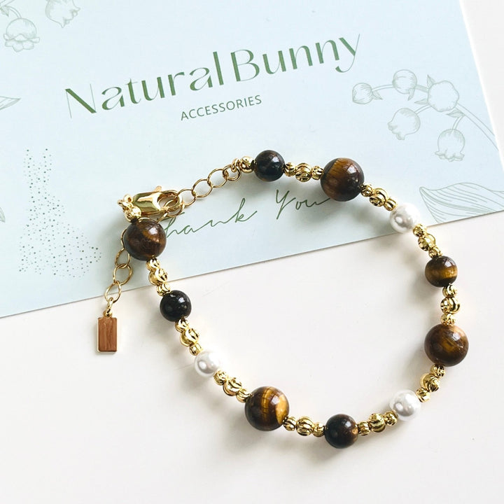 Tiger Eye Pearl Beaded Necklace / Bracelet - Natural Bunny Accessories
