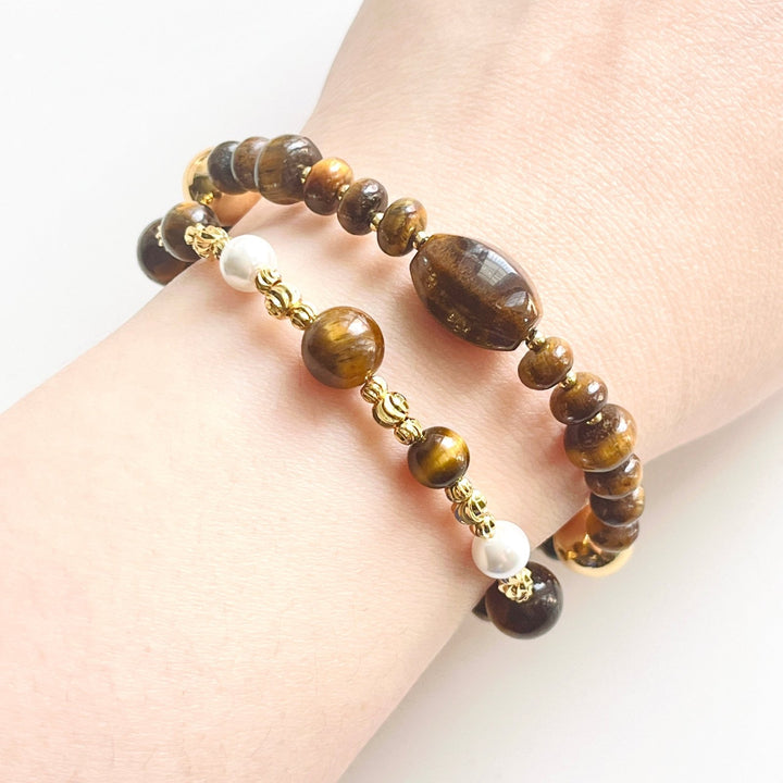Tiger Eye Pearl Beaded Necklace / Bracelet - Natural Bunny Accessories