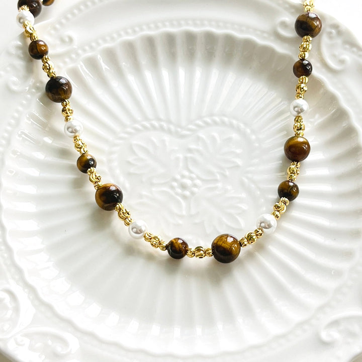 Tiger Eye Pearl Beaded Necklace / Bracelet - Natural Bunny Accessories