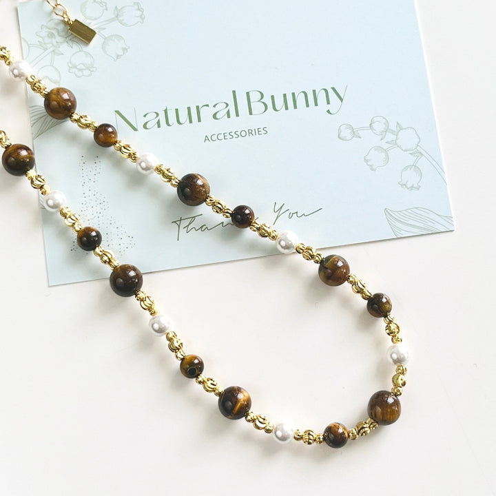 Tiger Eye Pearl Beaded Necklace / Bracelet - Natural Bunny Accessories