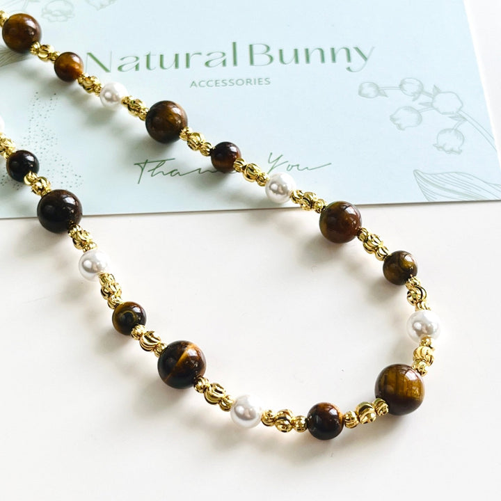 Tiger Eye Pearl Beaded Necklace / Bracelet - Natural Bunny Accessories