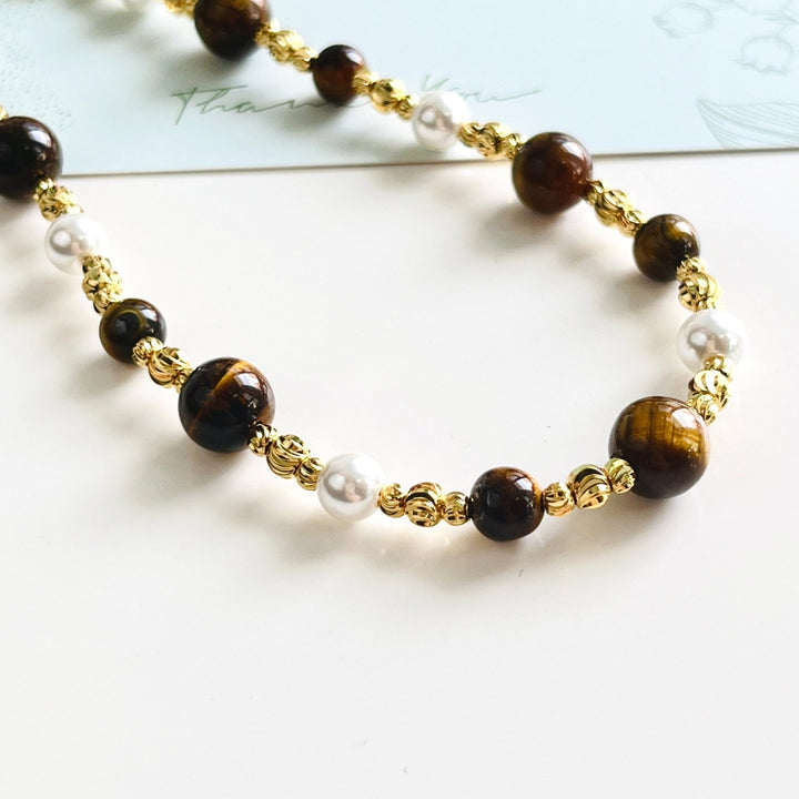 Tiger Eye Pearl Beaded Necklace / Bracelet - Natural Bunny Accessories