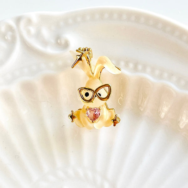 Tiny Cute Bunny With Glasses Brooch - Natural Bunny Accessories