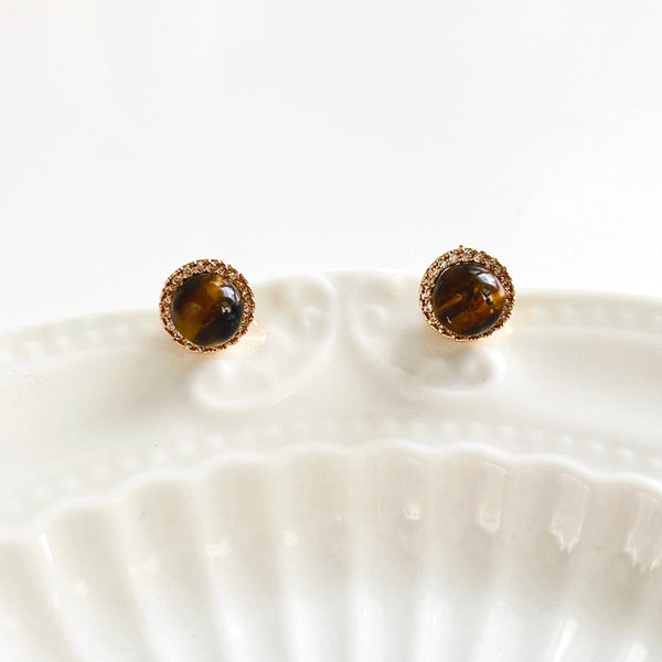 Tiny Tigers Eye Stud Earrings - Natural Bunny Accessories