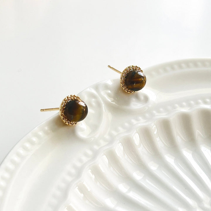 Tiny Tigers Eye Stud Earrings - Natural Bunny Accessories