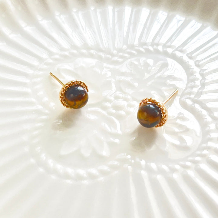 Tiny Tigers Eye Stud Earrings - Natural Bunny Accessories
