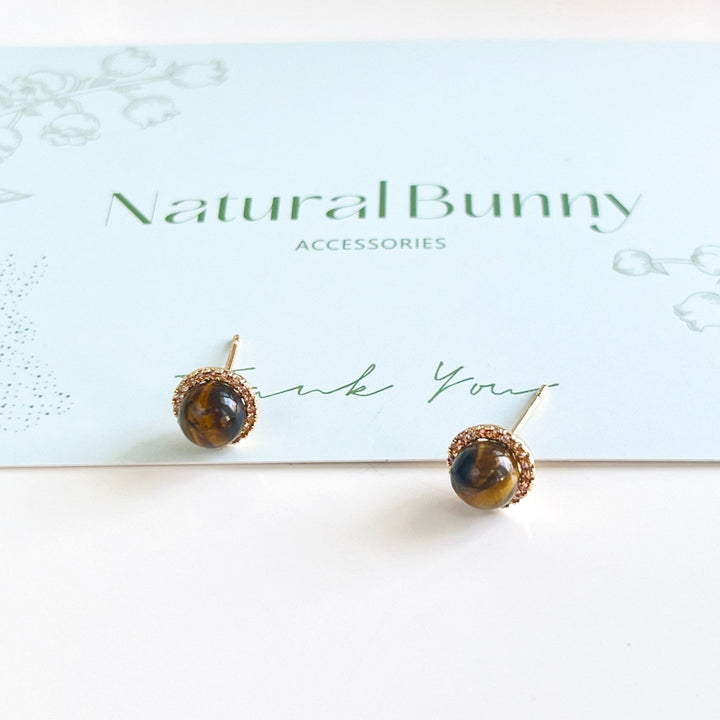 Tiny Tigers Eye Stud Earrings - Natural Bunny Accessories