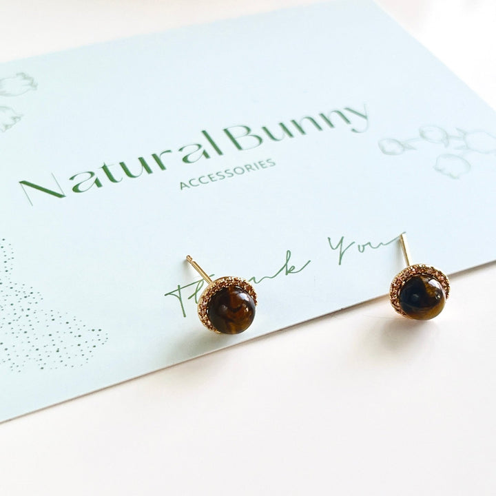 Tiny Tigers Eye Stud Earrings - Natural Bunny Accessories