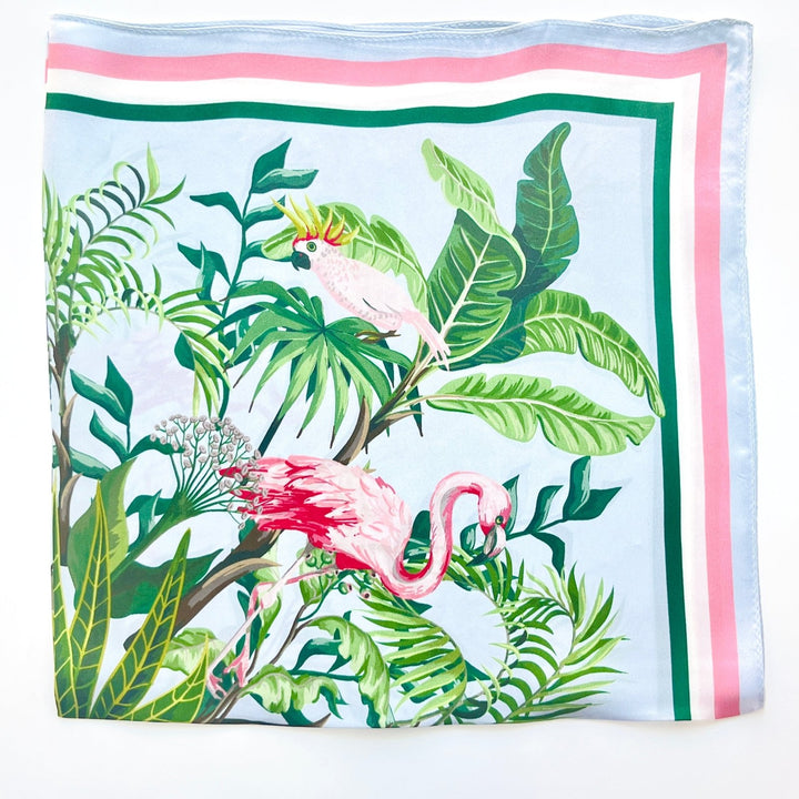 Tropical Flamingo Print Silk Scarf - Natural Bunny Accessories