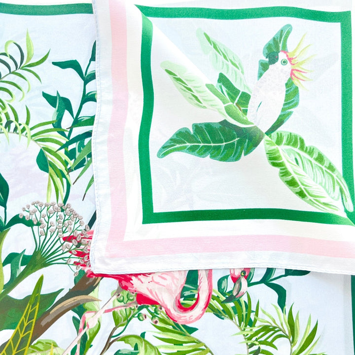 Tropical Flamingo Print Silk Scarf - Natural Bunny Accessories