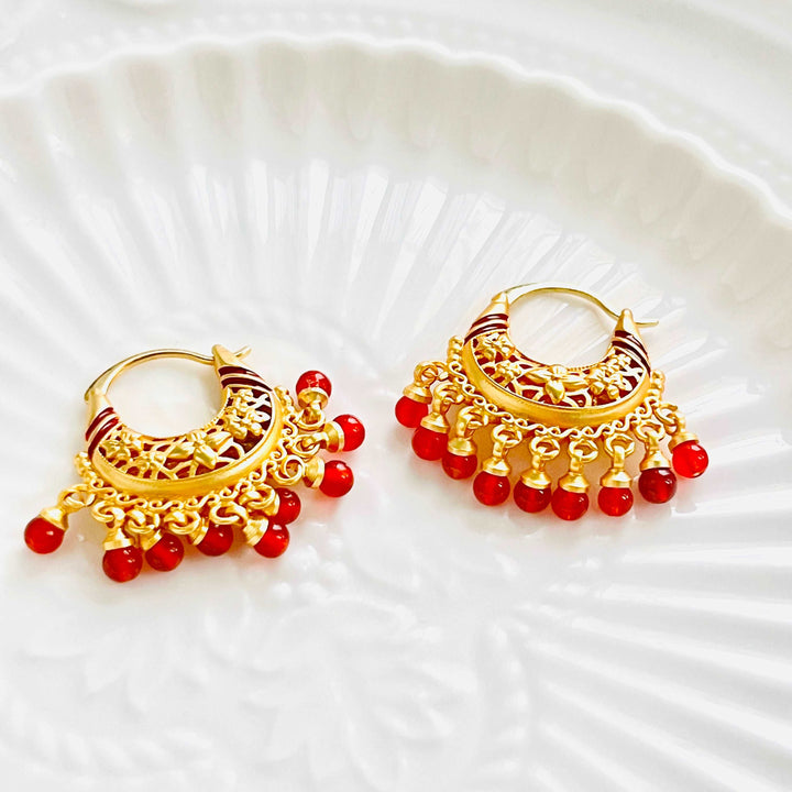 Stylish Red Agate Tassel Earrings
