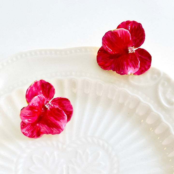 Vibrant Pink Orchid Flower Stud Earrings - Natural Bunny Accessories