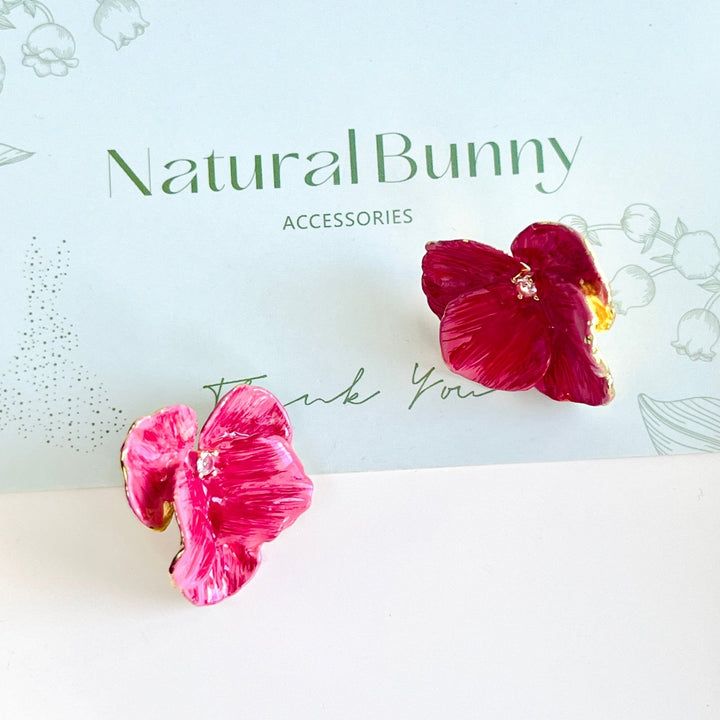 Vibrant Pink Orchid Flower Stud Earrings - Natural Bunny Accessories